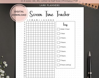Screen Time Tracker Log Printable, Bullet Journal Yearly Habit Tracker, A5 Planner Inserts Goal Tracker, Screen Time Chart Phone Use Tracker