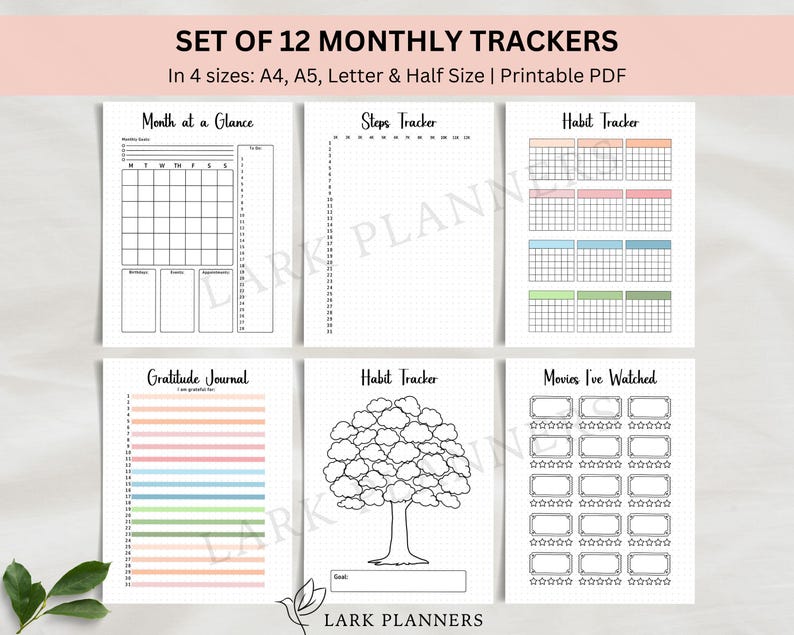 Monthly Bullet Journal Tracker Bundle, Habit Tracker Premade Printable ...