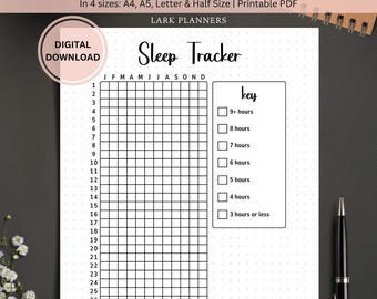Sleep Tracker, Printable Bullet Journal Page, Yearly Tracker, Sleep Log, Healthy Habit Tracker, Self Care Planner Page, Sleep Analysis