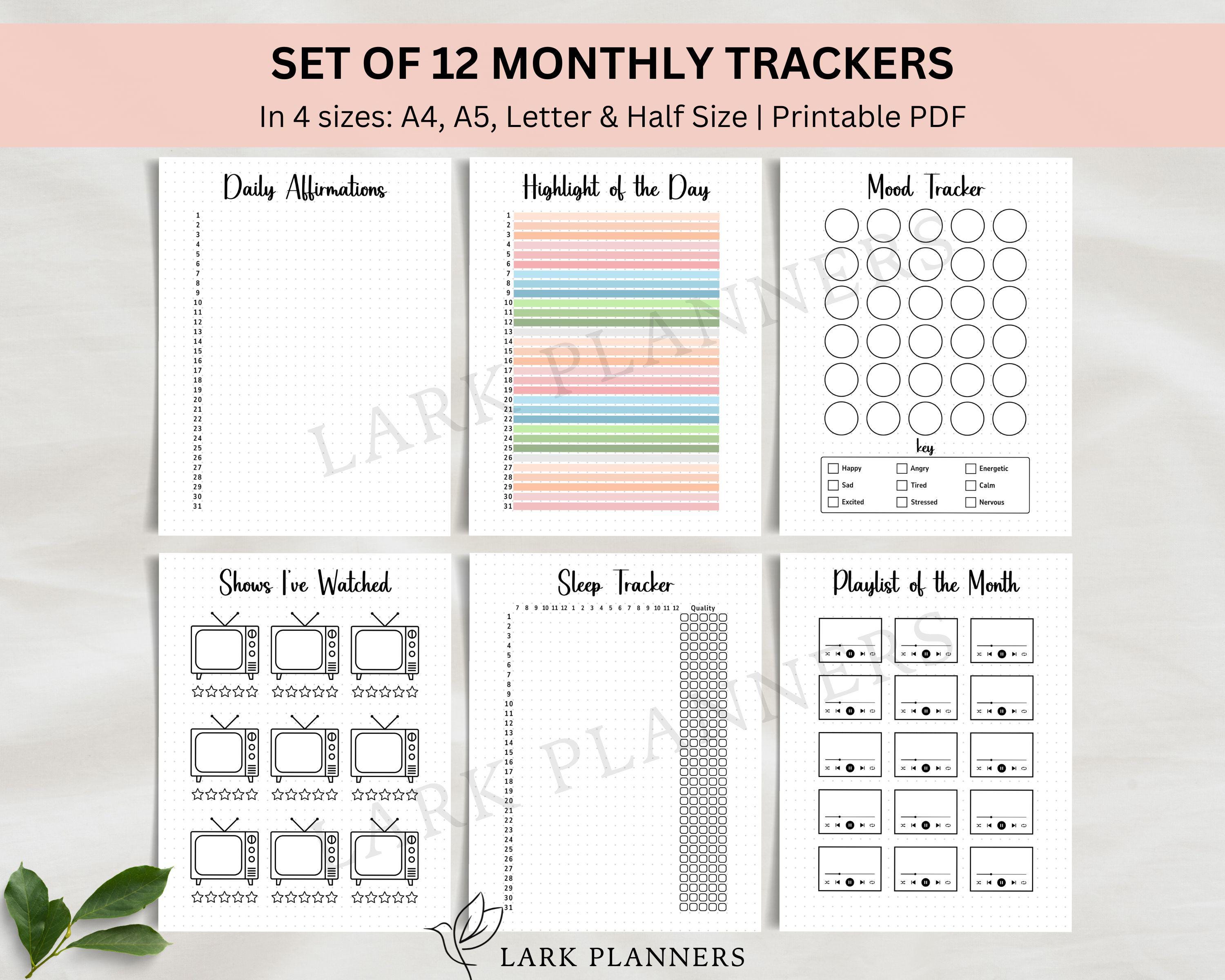 Monthly Bullet Journal Tracker Bundle, Habit Tracker Premade Printable ...