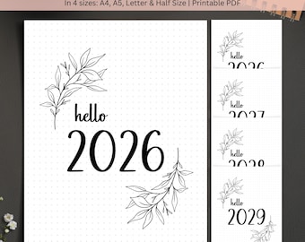 Strona tytułowa dziennika 2026, strona tytułowa do druku 2026, okładka planera 2026, format A5 i A4, format US Letter i Half Letter, strona tytułowa okładki Bujo
