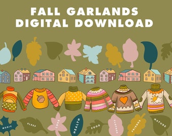 DIGITAL Fall Thanksgiving Printable Garland Banners | Print your own Decor | Thanksgiving Decor | Autumn | Fall VIbes Banner | Garland