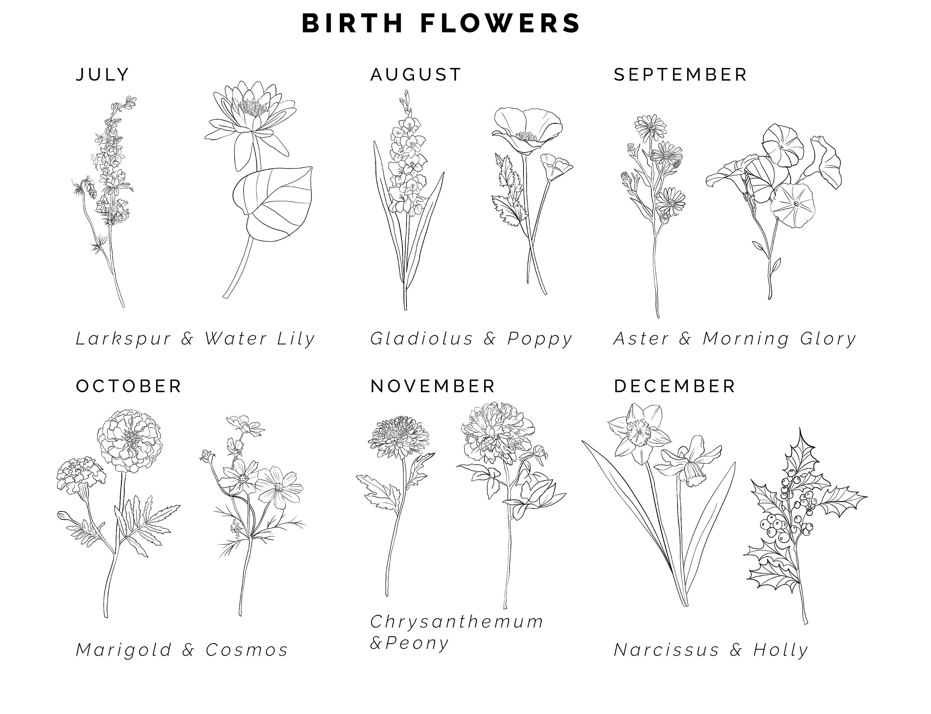 Hand Drawn Birth Flower Sticker | Floral Stickers| Mother Gift ...