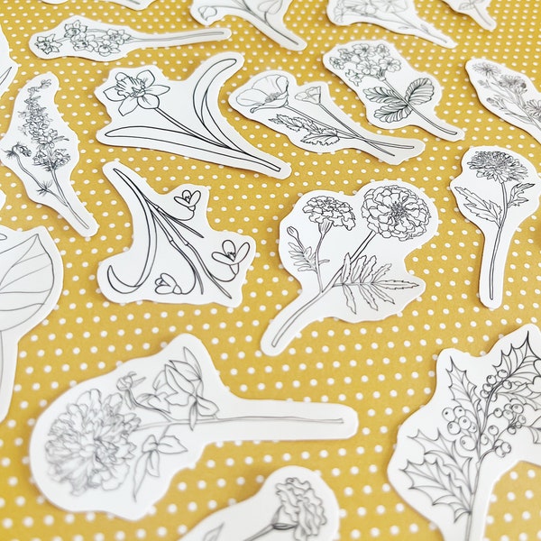 Hand Drawn Birth Flower Sticker | Floral Stickers| Mother Gift | Girlfriend Gift | Wife Gift | Flower Sticker| Flower | Custom Gift