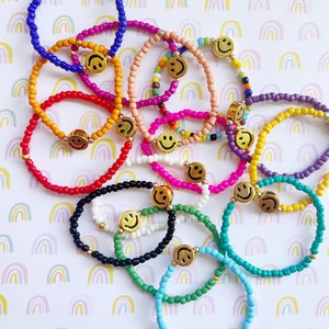 Gold Smiley Beaded Bracelet | Gold Smiley | Stacking Bracelets | Rainbow Bracelets | Beaded Bracelets | Happy Bracelets | Smiley Jewelry