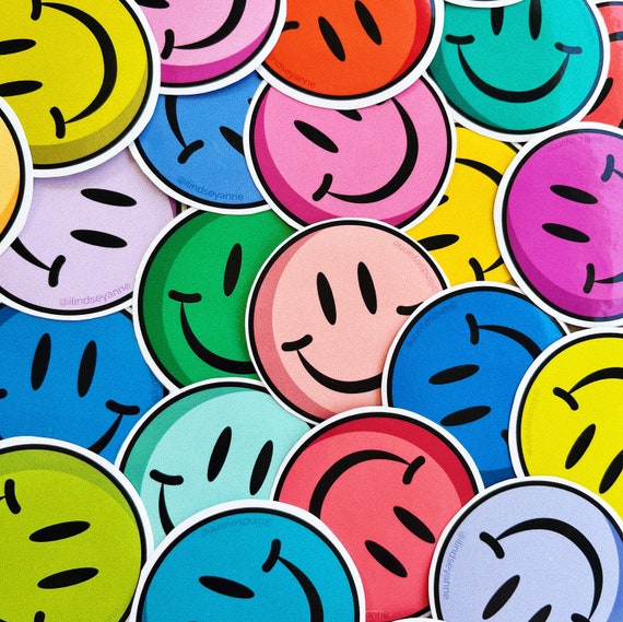 Colorful Smiley Face Sticker | Waterproof Vinyl Decal - Etsy display picture 3