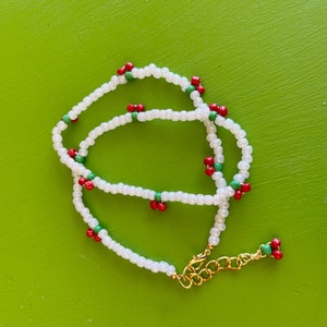 Sweet Cherry Choker | Handbeaded Cherry Necklace | Fruity Summer Accessory | So cute Cherry Necklace | Adorable Cherry Jewelry