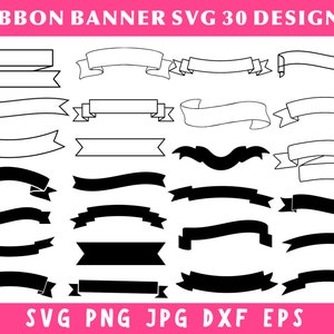 Ribbon Banner Svg Bundle, Ribbon Clipart, Ribbon Svg, Banner Outline, Banner Png, Banner Dxf, Cricut & Silhouette, Outline Cut Files