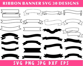 Ribbon Banner Svg Bundle, Ribbon Clipart, Ribbon Svg, Banner Outline, Banner Png, Banner Dxf, Cricut & Silhouette, Outline Cut Files