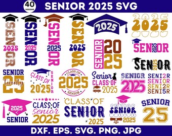 Senior 2025 Svg-bundel, afstuderen Svg, Senior Class of 2025 Svg, High School Shirt Svg, Senior 2025 Svg, Instant Download, silhouet
