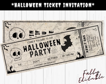 Halloween Ticket Invitation, Halloween Invitation, Editble Halloween Ticket, Halloween Invites, Customizable Party Ticket, Instant Download