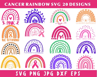 Cancer Rainbow Svg Bundle, Cancer Awareness Svg, Fight Cancer Svg, Cancer Survivor, Cancer Survivor Svg, Instant Download, Silhouette/Cricut
