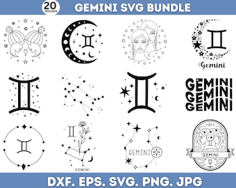 Gemini Svg Png Bundle, Astrology Svg, Gemini Png Bundle, Gemini Sign Svg, Gemini Zodiac Svg, June Birthday Svg, Instant Download