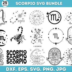 Scorpio Svg Bundle, Zodiac Svg, Scorpio Png Bundle, Svg na koszulki, Znak zodiaku, Pliki Svg Cut, Sylwetka, Cricut, Natychmiastowe pobieranie, Clipart