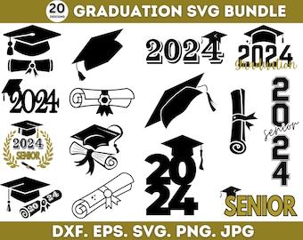 卒業 SVG バンドル、シニア 2024 SVG、卒業キャップ SVG、卒業生 PNG、卒業証明書、卒業証書、即時ダウンロード、カット ファイル