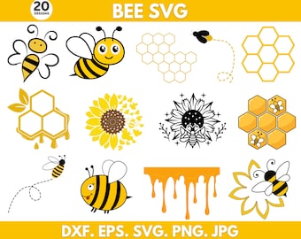 Bee Svg Png Bundle, Bee Png Bundle, Bee Cut Files, Honeycomb Svg, Bee Clipart, Honey Bee Svg, Honey Svg, Instant Download, Silhouette