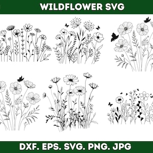 Wildblumen Svg Png, Wilde Blume Svg, Blumenstrauß Svg, Natur Svg, minimalistische Blume Svg, Blumenschmuck, Svg-Dateien für Cricut, Blumen Skizze