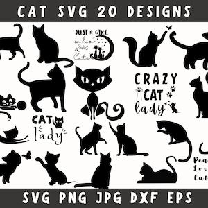 Katzen-Svg, süße Katzen-Svg, Katzen-Svg-Bundle, Katze Dxf, Katzen-Clipart, Katzen-Png, lustige Katzen-Svg, Katzen-Silhouette, Katzenliebhaber-Svg-Dateien Für Cricut, Katzenliebhaber