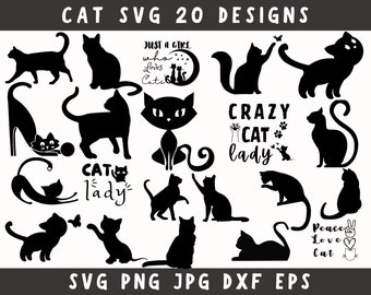 Gato Svg, Gato Lindo Svg, Paquete Gato Svg, Gato Dxf, Clipart Gato, Gato Png, Gato Divertido Svg, Silueta Gato, Archivos Svg Para Cricut, Amante De Los Gatos Svg