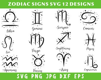 Zodiac Signs Svg Bundle, Zodiac Svg, Zodiac Clipart, Svg Files For Cricut, Zodiac Png, Zodiac Symbols Svg, Instant Download