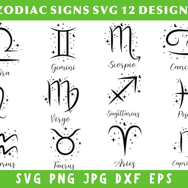 Zodiac Signs Svg Bundle, Zodiac Svg, Zodiac Clipart, Svg Files For Cricut, Zodiac Png, Zodiac Symbols Svg, Instant Download