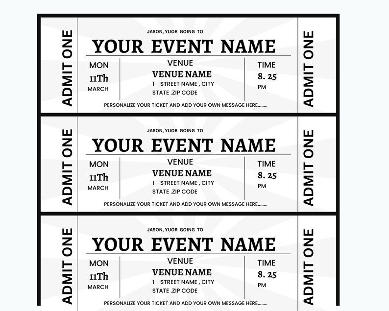 Editable Event Ticket Template, Event Tickets, Printable Event Ticket