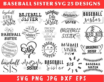 野球姉妹 SVG バンドル、野球クリップアート、野球姉妹 PNG、野球姉妹、野球 PNG、野球カット ファイル、シャツ用野球 SVG