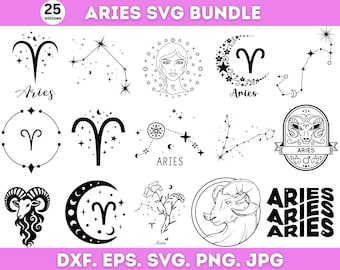 25 + Aries Svg Bundle, Aries Png Bundle, Aries Zodiac Svg, Aries Girl Shirt Svg Arquivos, Svg Arquivos para Cricut, Download instantâneo, Silhueta