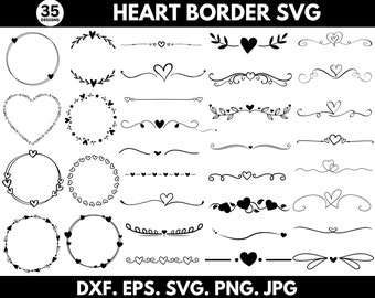 Heart Border Svg, Heart Frame Svg, Heart Text Divider, Flower Border Svg, Wedding Text Divider, Digital Download, Cricut Svg