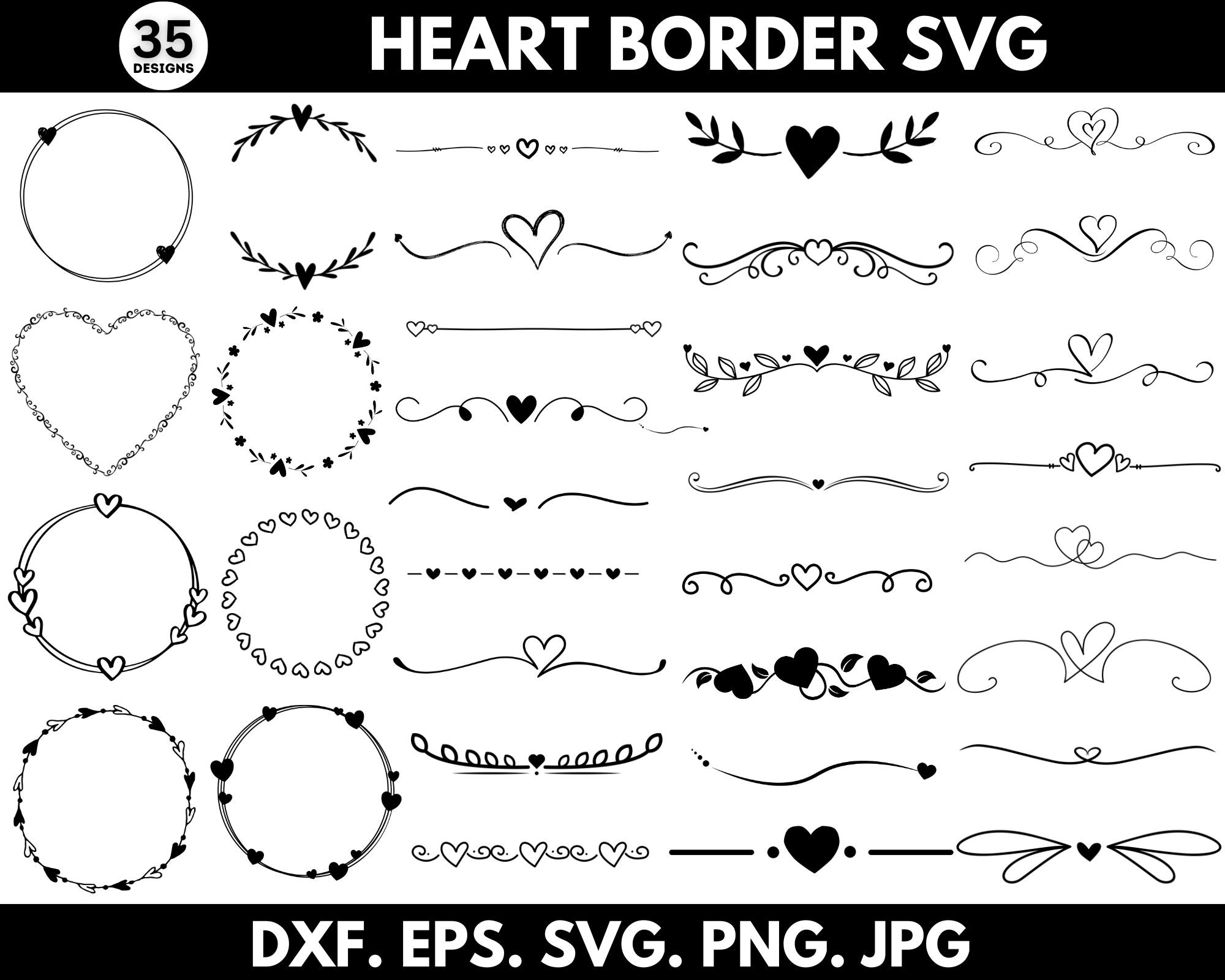 Heart border png black and white - Etsy México, image size:2000x1600
