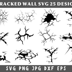 Cracked Wall Svg Bundle, Cracked Wall Clipart, Cracked Wall Vector, Cricut Cut Files, Cracked Wall Brick, Silhouette, Instant Download