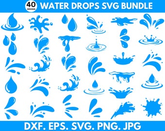 Paquete de gotas de agua SVG, gotas de agua PNG, gotas de lluvia SVG, lluvia SVG, clipart de agua, gota de agua Cricut, vector de gota de agua, descarga instantánea