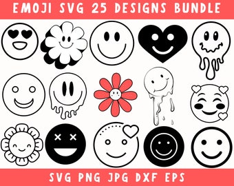25 +Emoji SVG, Emoji PNG, Smiley Face Svg, Happy Face Svg, Emoji Clipart, Smiley Svg, Smiley Face Cricut, Emoji Dxf, Emoji Silhouette