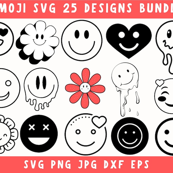 25 +Emoji SVG, Emoji PNG, Smiley Face Svg, Happy Face Svg, Emoji Clipart, Smiley Svg, Smiley Face Cricut, Emoji Dxf, Emoji Silhouette