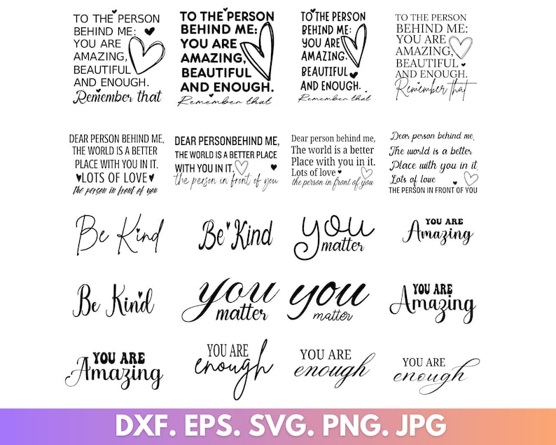 K&ouml;nnte beinhalten: Ein digitaler Download von 10 druckbaren inspirierenden Zitaten in schwarzem Text auf wei&szlig;em Hintergrund. Die Zitate beinhalten "You are amazing", "You are enough", "Be Kind", und "You matter".