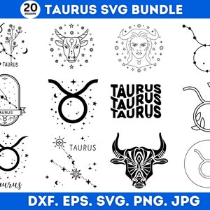 20 Designs Taurus Svg Png Bundle, Astrology Svg, Taurus Zodiac Svg, Taurus Cut File, Taurus Clipart, Instant Download, Silhouette