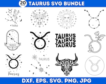 20 Designs Taurus Svg Png Bundle, Astrology Svg, Taurus Zodiac Svg, Taurus Cut File, Taurus Clipart, Instant Download, Silhouette