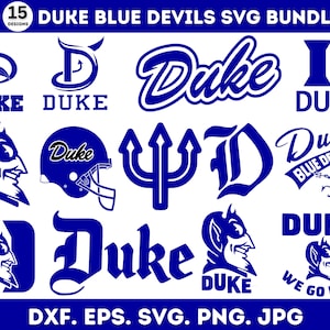 15 Duke Blue Devils SVG PNG バンドル、シャツ用 SVG、インスタントダウンロード、Cricut 用 SVG ファイル、Duke シルエット、ベクターファイル、デジタルダウンロード、