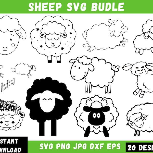 Bundle Svg mouton, Png, Svg agneau, mouton des cliparts, Bundle Svg Animal, fichiers Svg pour Cricut, téléchargement immédiat, fichiers Svg animaux de la ferme