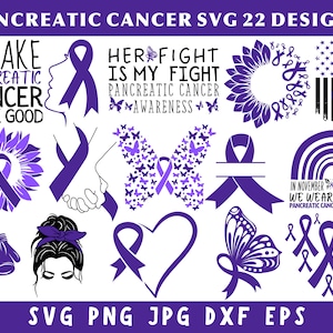 Pancreatic Cancer Svg Bundle, Purple Ribbon Svg, Cancer Awareness Svg, Pancreatic Cancer Png, Cancer Survivor Svg, Silhouette