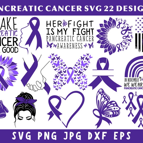 Pancreatic Cancer Svg Bundle, Purple Ribbon Svg, Cancer Awareness Svg, Pancreatic Cancer Png, Cancer Survivor Svg, Silhouette