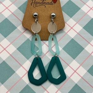 Teal Geometric Dangle Earrings