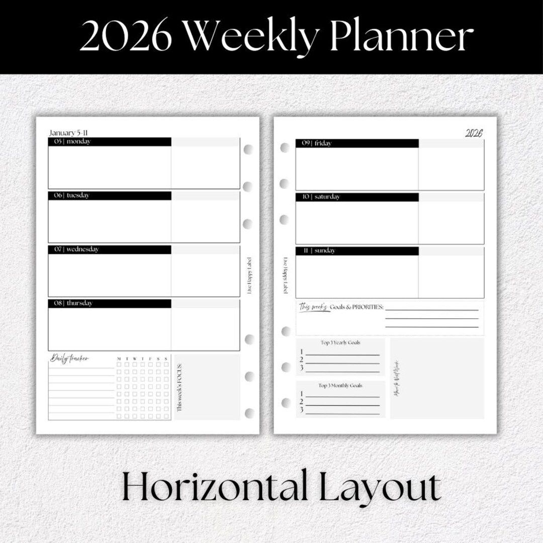 2026 A5 Weekly Planner Inserts – Horizontal Layout, Monday Start - Etsy