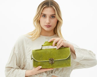 Green Leather Crossbody Bag for Women | Leather Green Crossbody Bag for Women | Leather Handbag as Women Gift | Women Leather Handbag