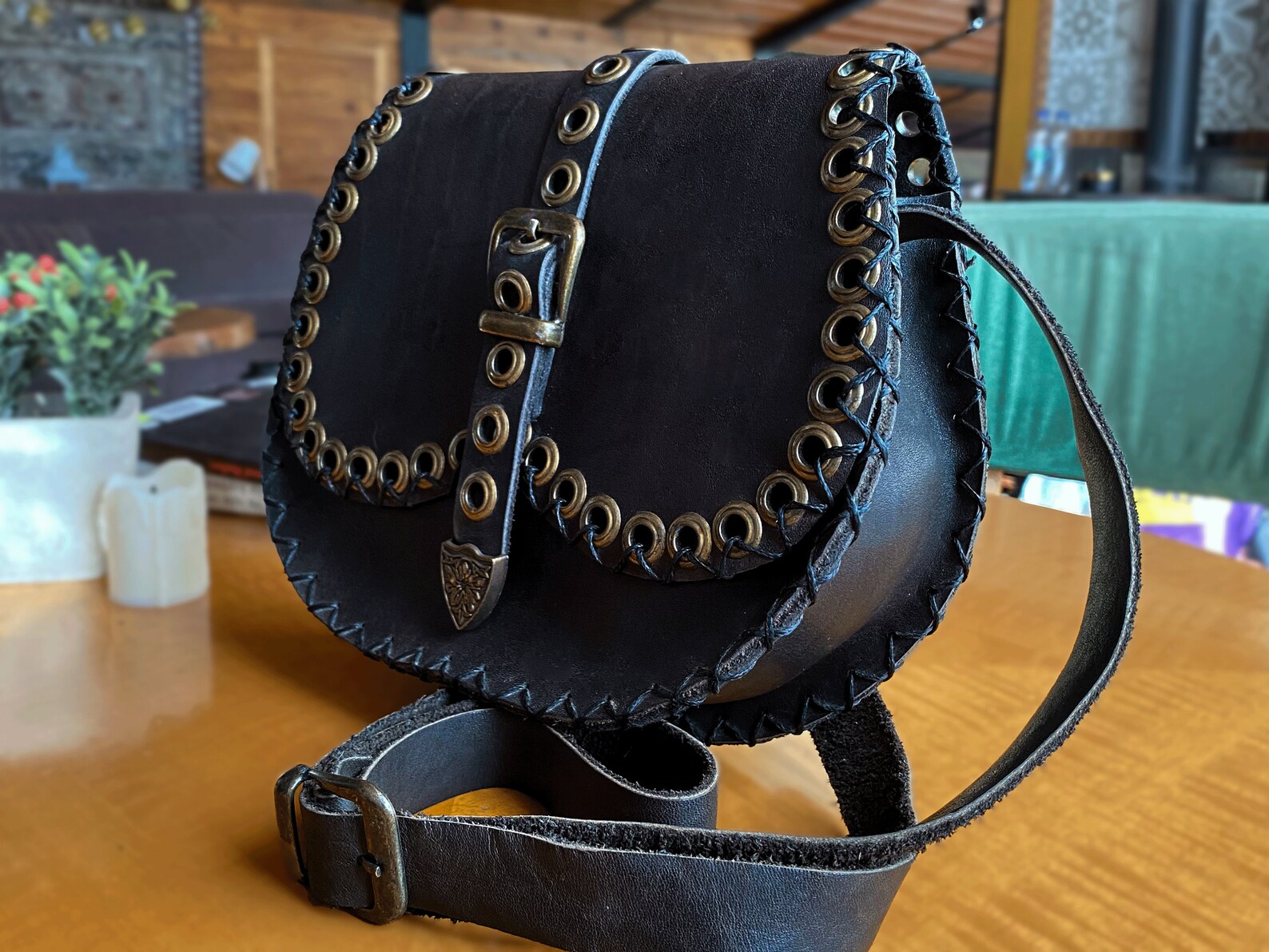 Black Leather Shoulder Saddle Bag Small Leather Crossbody Etsy