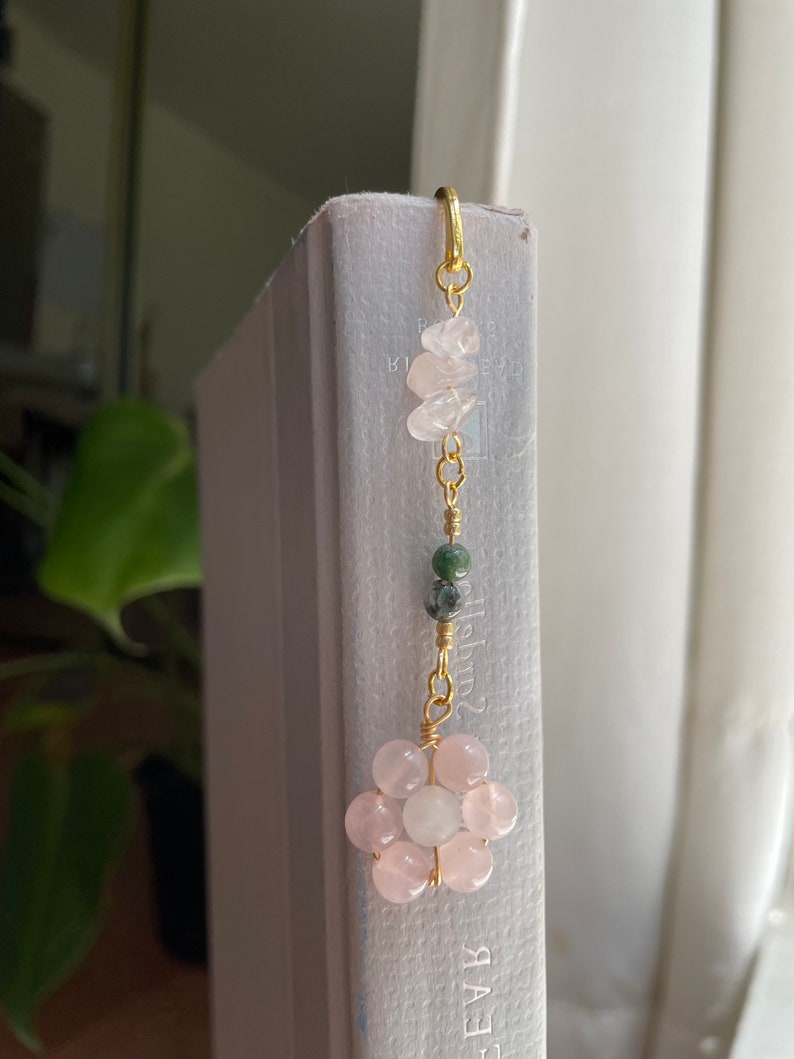 Crystal bookmark beaded flower charm image 6