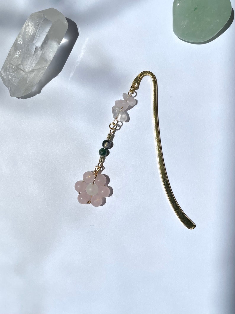 Crystal bookmark beaded flower charm image 1