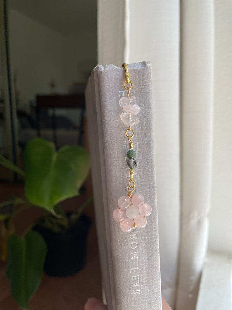 Crystal bookmark beaded flower charm image 2