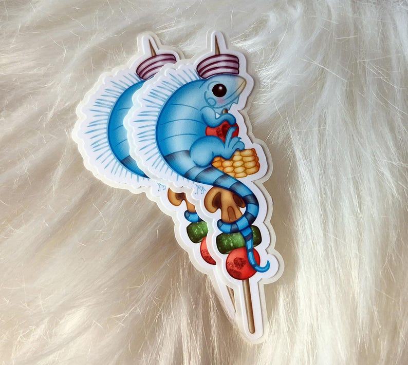 Kawaii Iguana Kabob Vinyl Sticker – Funny Food Decal, Hand-drawn Water ...