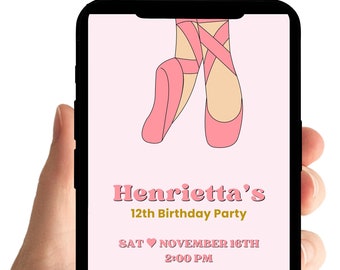 Invitación de cumpleaños de bailarina: Invitación editable para fiesta de ballet para niñas, 8 x 10 (Plantillas de video digitales)